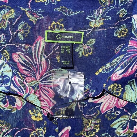 C Wonder Sheer Duster Top Plus Size 26WP Long Sleeve Coverup Floral Womans - Picture 4 of 10